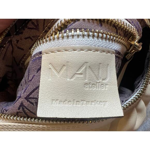 MANU ATELIER Cylinder Ruched Shoulder Bag in Vanilla calf skin leather - Picture 10 of 12